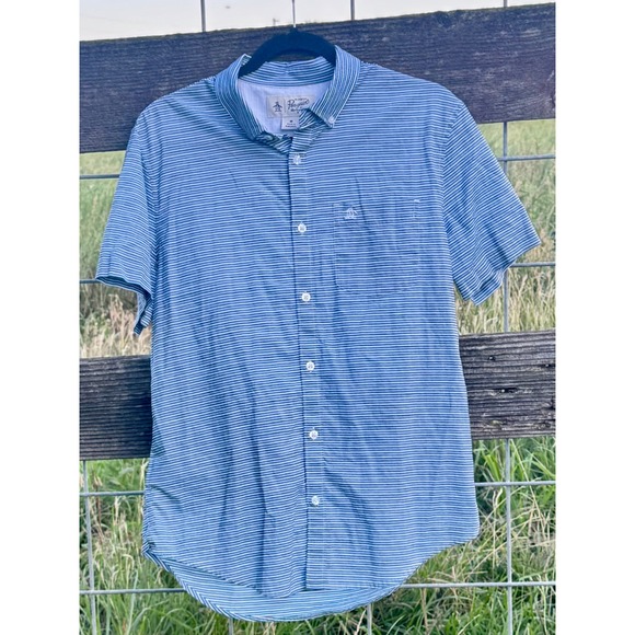 Original Penguin Other - Original Penguin Mens Blue White Striped Short Sleeve Button Down‎ Shirt Medium